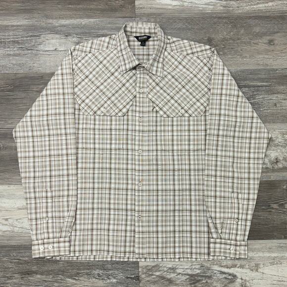 Blackhawk Brown Tan Mens Medium Button Up Long Sleeve Tartan Techwear Shirt - Picture 2 of 9